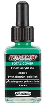 Schmincke - AERO Color® Professional - Finest-Fluid, high-Color Acrylic Paint for Acrylic Painting, Airbrush, Mixed Media, Acrylic Ink, phthalogreen Yellowish - 28 ml