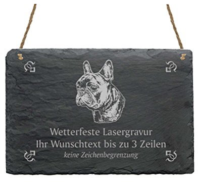 Schiefertafel « FRENCH BULLDOG » IHR TEXT + MOTIV - 22 x 16 cm - Schild mit Hund Französische Bulldogge