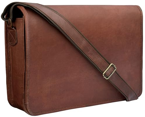 Rustic Town 35.6 cm (14 Zoll) Vintage-Umhängetasche, echtes Leder, 33.8 cm (13.3 Zoll), Laptop-Umhängetasche, Geschenke für Sie und Ihn (Medium, Braun), Medium, 13 Zoll Laptop Messenger Bag