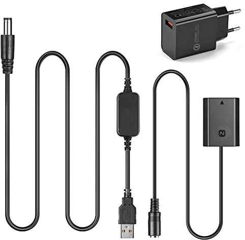 Raeisusp AC-FZ100 USB-Kabel + NP-FZ100 FZ100 VG-C3EM Dummy-Batterie + QC 3.0 Adapter für Sony Alpha A9 A7RM3 A7RIII a7iii A7M3 ILCE-9