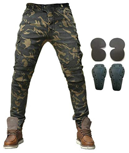 Pantalon de protection en jean pour hommes, pour moto, avec armure, 4 x protections dont genouillères et protège-hanches S camouflage