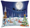 ABAKUHAUS Weihnachten Kissenbezug, Winterlandschaft, aus Farbfesten Waschbaren Stoff Beidseitiger Druck mit robusten Reißverschluß, 50 x 50 cm, Weiß Blau