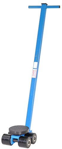 Pro-Lift-Werkzeuge 4t Lenkbarer Schwerlastroller 4000kg 4 Rollen Gummiauflage Hand-Zugstange 100cm T-Griffstück 110mm Bauhöhe Blau Industrieller Feststehender L-förmiger Roller