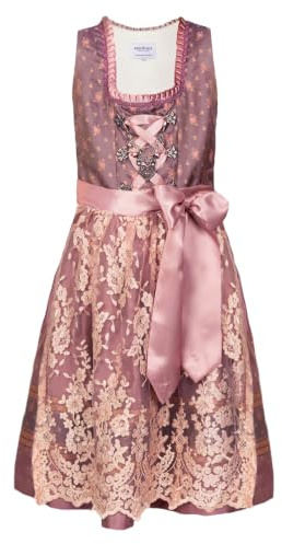 Edelnice Trachtenmode Dirndl Madeleine 3 pezzi per bambini, con camicetta, grembiule e Charivari, rosa antico, 152 cm
