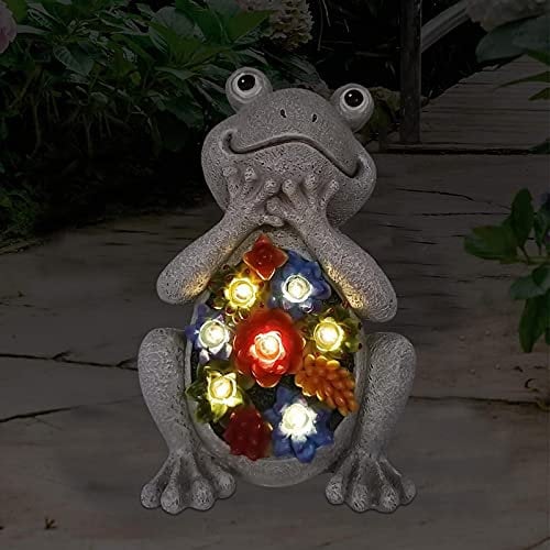 Goodeco Solar Garten Frosch Statue, Outdoor-Dekoration mit Sukkulenten und 7 LED-Lichtern, Rasendekoration, Gartenfrosch-Figur für Terrasse, Balkon, Hof, einzigartiges Einweihungsgeschenk, 20 cm