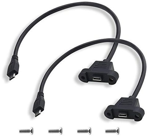 Create idea Lot de 2 câbles d'extension micro USB 2.0 5 broches mâle vers femelle 0,3 m avec trou de montage sur panneau avec vis de montage pour transfert de données avec ordinateur