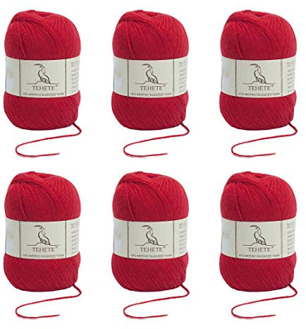 TEHETE Lana Gomitolo, Filati Lana Merino per Maglieria e Uncinetto, (50g x 6 Pezzi) Ideale per Creare-Rosso