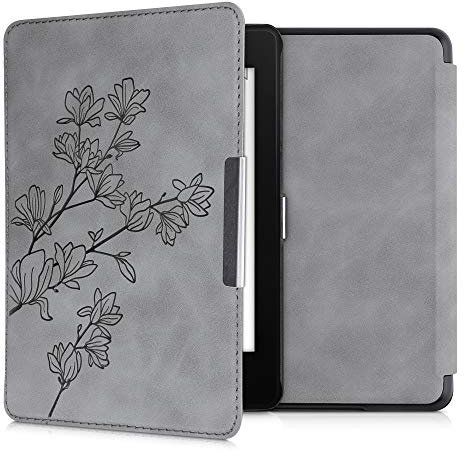 kwmobile Hülle kompatibel mit Amazon Kindle Paperwhite (10. Gen - 2018) Hülle - Kunstleder Cover - Magnolien Grau