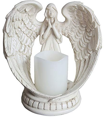 YANGMEI Betender Engel Figur 22,9 cm Flügel Engel flammenloser Kerzenhalter w 6H Timer Funktion Engel Figur Skulptur Statue Deko Zuhause Hochzeit Weihnachten Kirche Taufe Engel Sammlung Figur