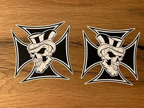 24/7stickers #009 / 2X Cross Skull Aufkleber 8x8cm USA Vintage Sticker Biker Tank Oldtimer Oldschool Retro Kult Custom Chopper V2 V8