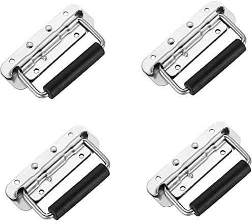 4 Stück Klappgriff Edelstahl Hardware Boxen Gefedert Kistengriff Silber Tragegriff, Metall Griffe Mit Frühling für Lautsprecherboxen Toolbox Tür Werkzeug Boxen