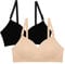 Fruit of the Loom Women's Seamless Wire Free Push-up Bra, Opaque, Black Hue/in The Buff 2-Pack, 34B (Pack of 2)
