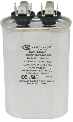 10 MFD Capacitor 370 or 440 VAC Oval Run Capacitor for Fan Motor Blower Condenser in Air Handler Straight Cool - Heat Pump Air Conditioner - Furnace - Pool Pump - by The HVAC Genius