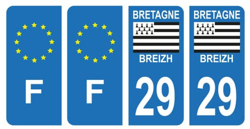 HADEXIA Nummernschild-Aufkleber, französisches Departement 29, Finistère Region Bretagne Breizh, Symbol & F Frankreich, 4 Stück