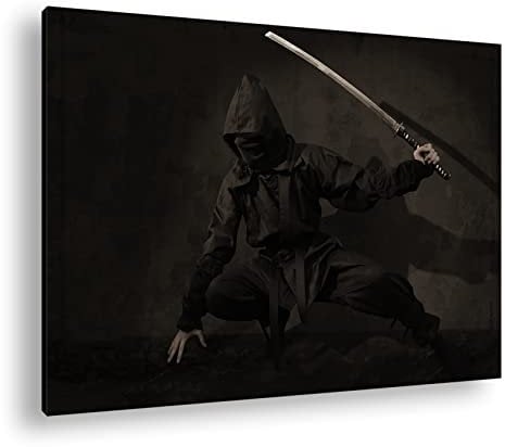 Leinwandbild Ninja und sein Katana – Schnelligkeit und Präzision Format: 80x60 cm XXL Kunstdruck Bild auf Keilrahmen/Wandbild/Wohnzimmer Deko