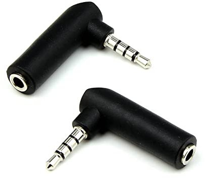 RHINORO (Pack of 2 Right-angle 3.5mm 4-Pole Headphones Mic Microphone Mobile Phone 3.5 AUX Jack Male Adapter Convertor