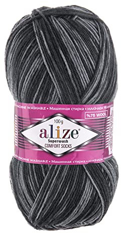 100g Sockenwolle Superwash Comfort 4-fädig Schurwolle Sockengarn Farbauswahl, Farbe:7676 anthrazit grau