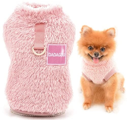 SMALLLEE_LUCKY_STORE Pet Sherpa Fleece Jumper Vest Sweaters Turtleneck Pullover with D-ring Soft Sweatshirt for Small Dogs Cat Puppy Boy Girl Yorkie Chihuahua Warm Fall Winter Clothes,Pink,S