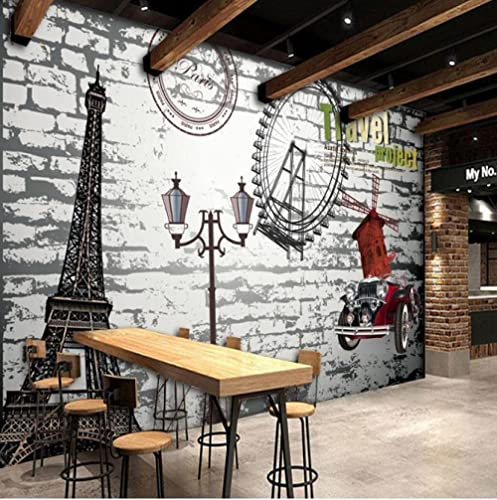 3D Self-Adhesive Mural Wallpaper Retro Tower Car Scenery Wall Art Children's Room Restaurant Bar Shop Living Room Bedroom Wall Poster Decoration Wallpaper Mural Wall Photos 400x280 cm