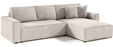 FEDVE Ecksofa mit Schlaffunktion Creme – Sekwana - Praktisches Schlafcouch mit Bettkasten – Gemütlich Sofa L Form – Sofa mit Bettfunktion Rechts zum Wohnzimmer für Viele Jahr