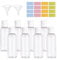 Ailvor 100ml Travel Bottles,Travel Bottles for Toiletries Empty Refillable,8pcs Clear Container Travel with 2 Funnels and Colorful Labels,Reuseable Plastic Travel Bottles for Shampoo Lotions Cosmetics