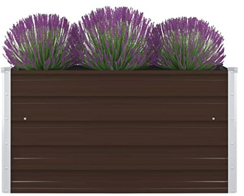 WIFESE Hochbeet 100x100x45 cm Verzinkter Stahl Braun Hochbeet Metall Hochbeete für Garten Pflanzenbett Kräuterbett Blumenkiste Dekorieren Eingang Balkon Terrasse Garten Quadratischen Form
