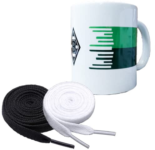 VfL Borussia Mönchengladbach BMG Tasse Streifen + 2 Paar Fan-Schnürsenkel