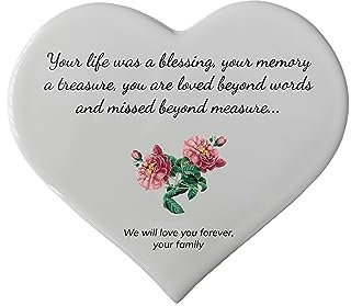 Placa Conmemorativa Corazón de Porcelana Cerámica para Lápida - Foto cerámica Conmemorativa (20 cm (7.87″) de Ancho)