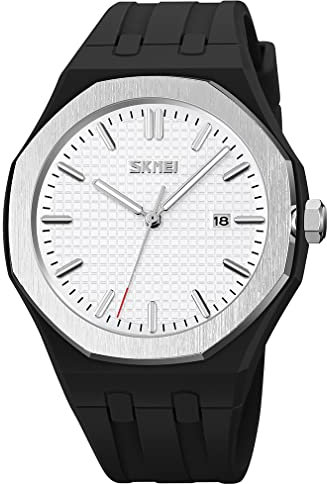 SKMEI Orologio da uomo in silicone, facile da leggere, impermeabile, sportivo, casual, alla moda, analogico, al quarzo, luminoso, regalo per padri, nero, G9299blackwhite, Moda