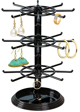 BestAlice Schmuckständer, drehbarer Schmuckständer, Halsketten-Halter-Gestell, Mode-Zähler-Schmuck-Baum-Ständer, verstellbarer ABS-Schmuckhalter (3 Ablagefächer)