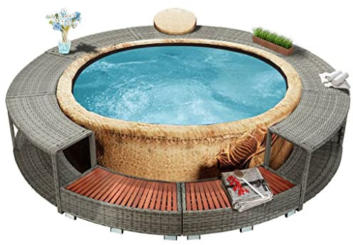 LIFTRR Maison et jardin avec contour spa en polyrotin gris