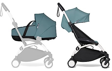 BABYZEN Cochecito Completo YOYO2 - Incluye YOYO Capazo (Aqua), Chasis (Blanco) & YOYO Pack 6+ Color (Aqua) - Para Niños Hasta 22 kg