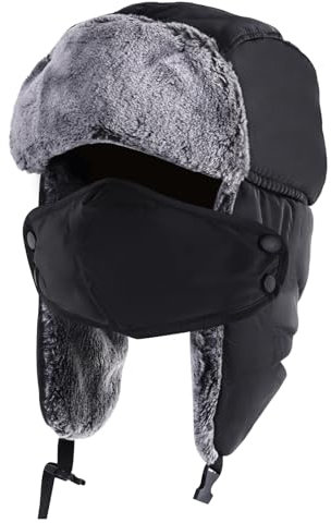 QXURkut Cappello Invernale Uomo Donna, Caldo Cappelli Trapper Winter Hat Aviatore Cappello con Paraorecchie e Maschera Antivento, Berretto Invernale da Uomo Donna