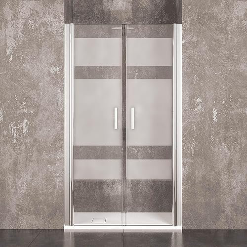 Box Doccia Serigrafato Saloon Nicchia Porta Design Bagno Struttura Alluminio Anodizzato Maniglie Acciaio Cromato Ante Apertura Doppia Battente Cristallo Temperato 6 Mm Altezza 195 Cm (90 x 195 cm)