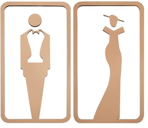 GORGECRAFT 2 letrero para Puerta de Inodoro Letreros de Identificación de Baño para Damas Y Caballeros Letrero de Baño para Hombres Y Mujeres Sin Perforación Pegatinaspara Restaurante de Negocios Oro