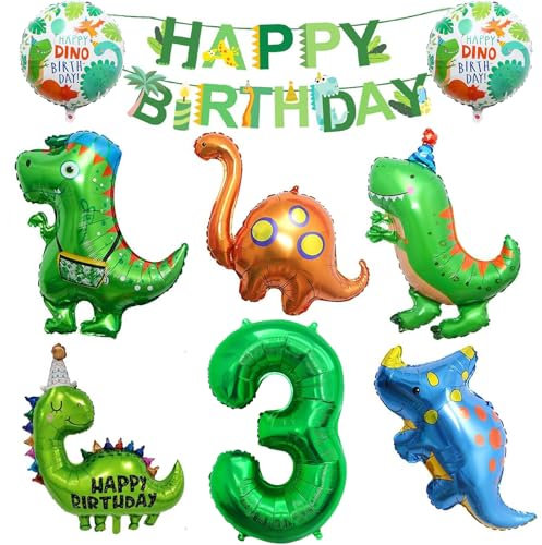 DOWNDRIFT Kindergeburtstag Dino Geburtstag Deko, Dino Deko 3 Jahr Kindergeburtstag,Folien Dino Luftballon Dinosaurier Deko Kindergeburtstag für Dinosaurier Party Dschungel Party KinderC