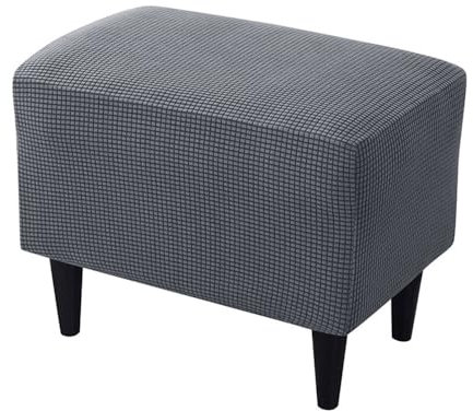 Highdi Ottomane Schonbezug Hockerbezug, Karierter Jacquard Stoff Einfar Big Hocker Hussen für Fußhocker, Stretch Bezug Waschbar Ottomane Abdeckung Überzug Hocker Protector (Dunkelgrau)