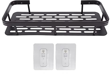 Adhesive Shower Caddy Shower Caddy Single Tier Aluminum Rustproof Sticker Installation Shower Shelf for Bathroom Bedroom Kitchen Black Gold (Black)