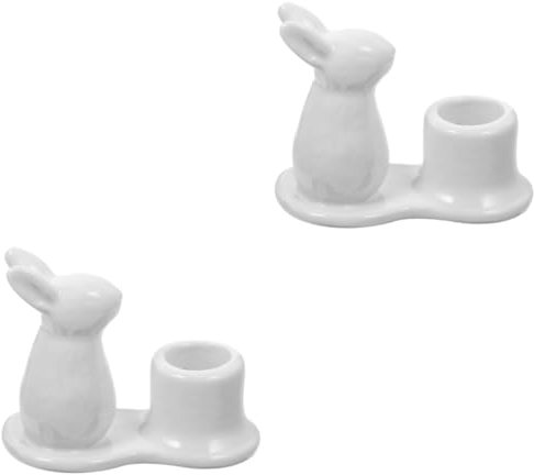 Holibanna Osterhase Teelicht 2st Kaninchen Kerzenhalter Kerze Brennt Spa-Kerze Ostereier Halter Tischständer Abendessen Kerzenhalter Eierbecher Ostern Keramik Weiß Schreibtisch Kind Zubehör