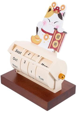 KICHOUSE Rotierender Ewiger Kalender Tabelle Ewiger Kalender Zeitplan Planer Kalender Monatlicher Kalenderblock Dekorativer Blockkalender Statue Holz Karikatur Büro