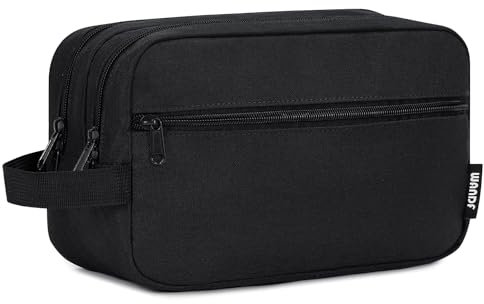 WANDF Kulturbeutel für Herren und Damen, Kosmetiktasche und Waschtasche für Männer und Frauen, mit Nass- und Trockentrennbeutel (Schwarz)