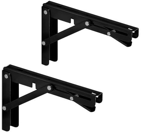 SOTECH 1 Paar Schwerlast-Klappkonsolen (200 x 120 mm, schwarz, Tragkraft bis 150 kg) Wandkonsole für die Wand-Montage