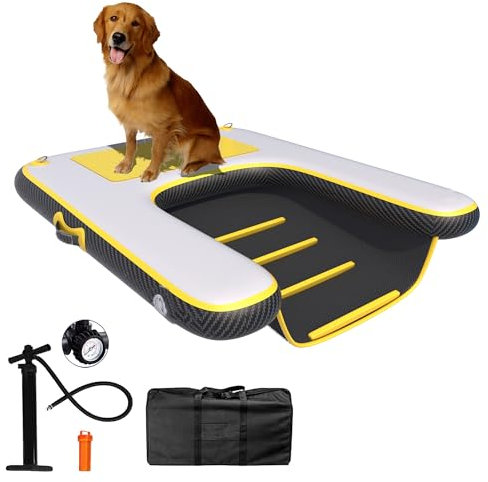 Inflatable Dog Raft Boat Dock Ramp Ladder Water Sports Floating Platform Swimming Pool Pets On Water Ladder Steps Yellow 4ft x 3ft x 4in