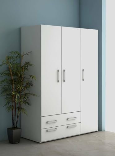 Dmora - Garde-Robe 3 Portes Batan, Meubles de Chambre, Dressing avec Portes, Armoire, Made in Italy, 120x52h170 cm, Blanc