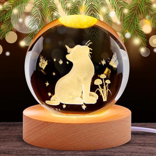 Forhome Kristallkugel Lampe,3D Glas Kristall Katzen Nachtlicht Led Lampe,Katze Nachtlicht für Kinder,mit LED Holzsockel,für Jungen und Mädchen,für Weihnachten,Erntedankfest,Valentinstag,Wohnkultur