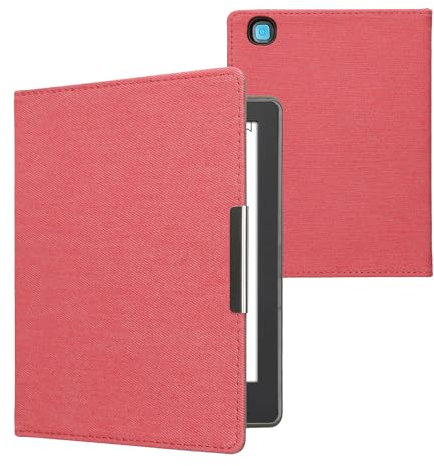 kwmobile Étui liseuse Compatible avec Kobo Aura H2O Edition 2 - Étui à Rabat magnétique Protection en Jean - Rouge