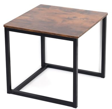 BAOYOUNI Couchtisch Quadratisch, Beistelltisch Holzplatte und Metallrahmen, Stabil Sofatisch für Kaffee, Laptop, Bücher, Pflanzen, Dekorationen, 60 x 60 x 52cm, Vintagebraun und Schwarz