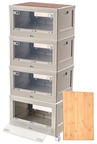 Xcase Kiste mit Deckel: 4er-Set Camping-Aufbewahrungsboxen, falt- & stapelbar, MDF-Ablage, 55l (Kiste mit Deckel groß, Faltbare Boxen transparent, Kofferraum)