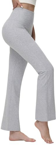 baleaf Yogahose Damen High Waist Schlaghose Bauchkontrolle Freizeithose Baumwolle Sporthose lang Yoga Pants mit Taschen Regulär/Groß Grau XL