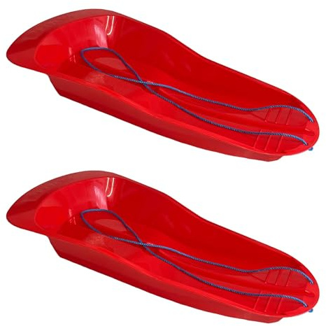Lot de 2 luges à neige robustes en plastique rouge